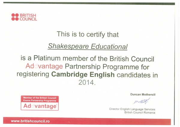 certificat Cambridge membru platina 2014