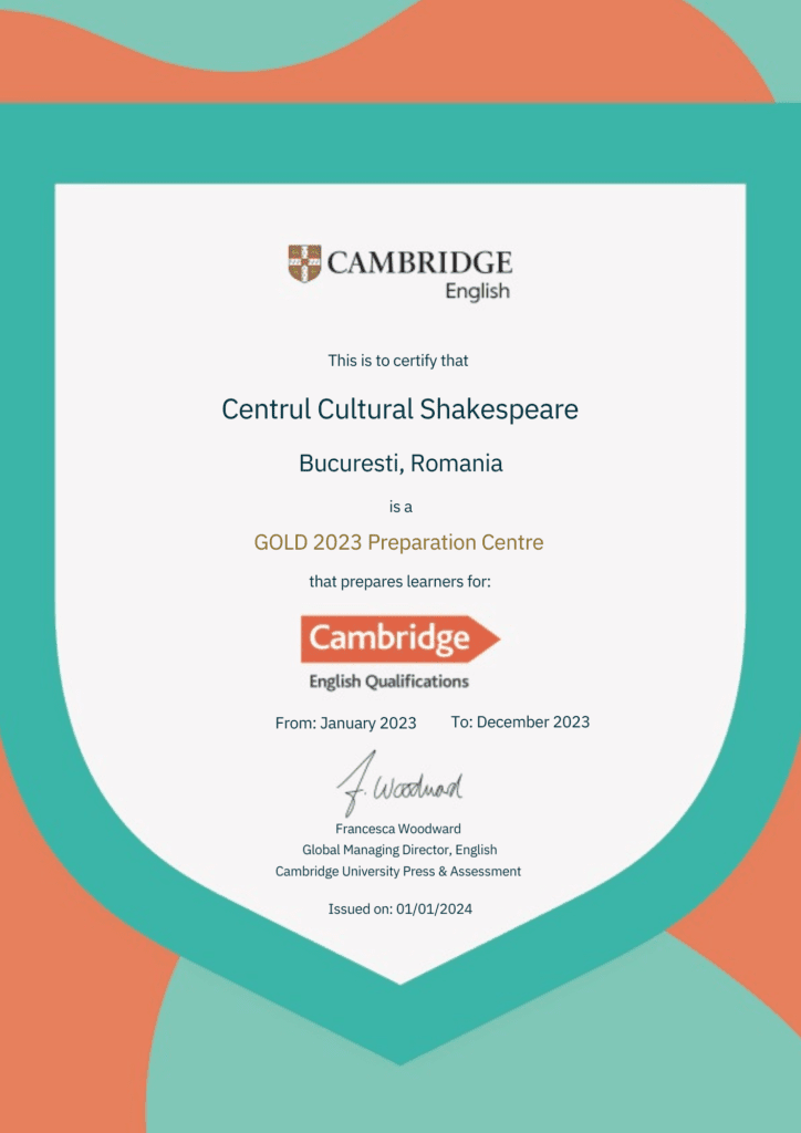 Gold 2023 Certificate Centrul Cultural Shakespeare